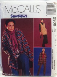 2908 McCalls  EZ  MS. UNLINED JACKET,  VEST, TOP,  BOTTOMS PATTERN 14-18 or 10-14 choice uncut